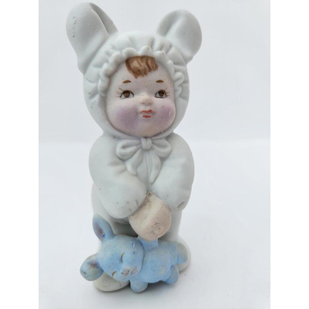 Freelance Inc. 1981 Figurine – Child in Bunny Pajama's with Blue Bunny – 3"